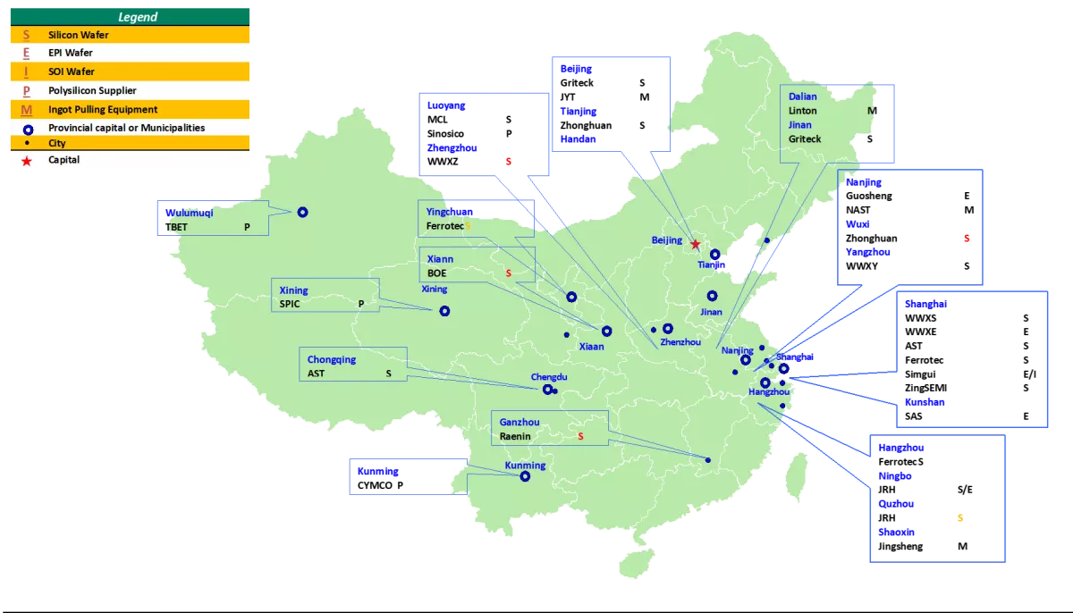 China Map on Silicon, Polysilicon, and equipment map