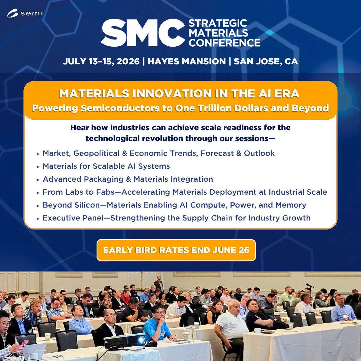 SMC26 SoMe Post - Early Bird Rates and Session Topics
